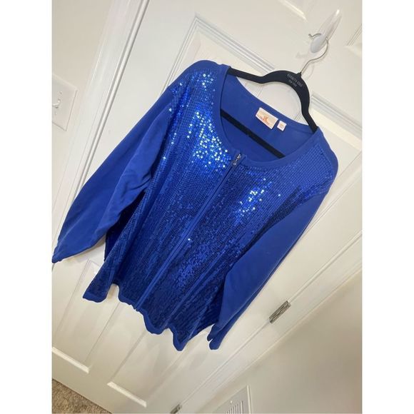 Quacker Factory 3X blue sequined sweater cardigan - Picture 1 of 7